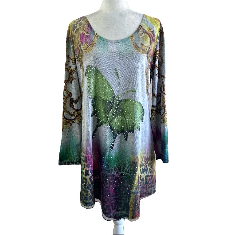 Pretty Angel Boho Art Vtg Y2K Butterfly Rhinestone Mini Dress